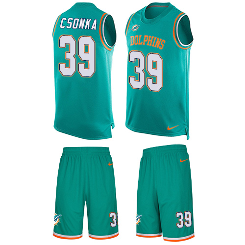 Men's Limited Larry Csonka Nike Jersey Aqua Green - #39 Tank Top Suit NFL Miami Dolphins